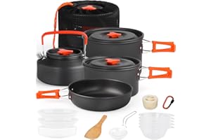 Gutsdoor Camping Cookware Set Camping Cooking Set Non Stick Family Backpacking Cooking Set Lightweight Stackable Pot Pan Bowl