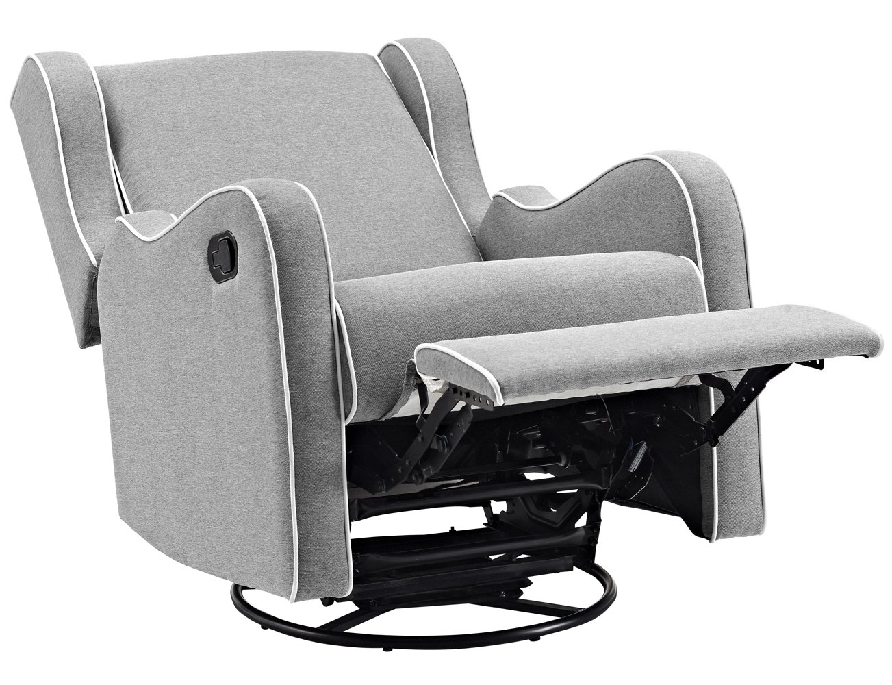 Angel Line Rebecca Upholstered Swivel Gliding Recliner, Gray Linen with White Piping