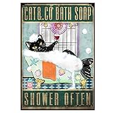 Funny Bathroom Vintage Metal Tin Sign Black Cat