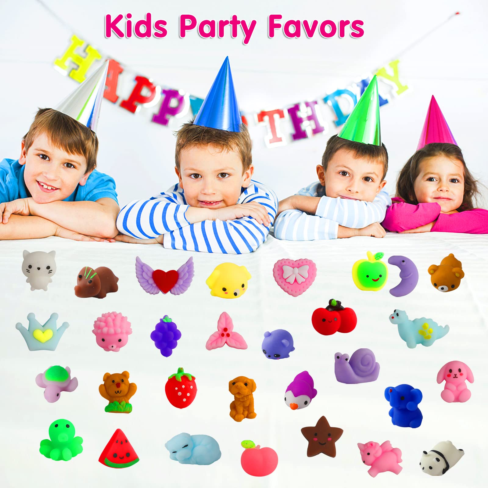 100 Pcs Kawaii Squishies Party Favors for Kids 4-8-12, Mochi Squishy Toys Treasure Box Toys for Classroom Prizes,Stress Relief Fidget Toys Birthday Gift for Boys Girls Goodie Bag Pinata Stuffers