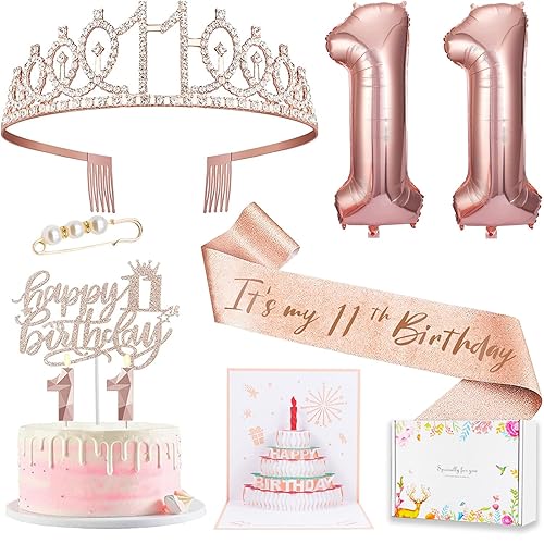 11th Birthday Decorations for Girls, 11th Birthday Sash and Crown