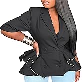 Inroserm Women's Camo Jackets Casual Cropped Long Sleeve Camouflage Army Fatigue Double Breasted Peplum Blazer Jacket