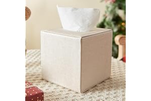JOKOLO Beige Tissue Box Cover,Square Tissue Box Holder with Magnetic Bottom,Tissues Boxes Cover for Decorative NightStand Table Vanity Toilet Dresser Countertop Office Car