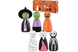 Xylolfsty Halloween Peg Dolls Witch Vampire Skeleton Pumpkin Mummy Party Favor Goody for Halloween Activity Fun Autumn Thanksgiving Gift Miniature Figures for Small World Play 6pcs