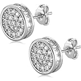 14k Gold Plated Round Circle Mens Inlaid Cubic Zirconia Earrings Hip Hop Iced Out Push Back CZ Stud Earrings for Men