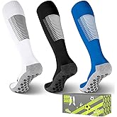 Supertrip 3 Pairs Grip Socks Soccer for Youth Kids,Anti Slip Knee High Sport Socks - Football Basketball