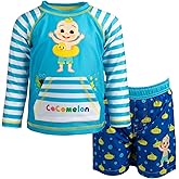 CoComelon JJ Toddler Boys Rash Guard and Swim Trunks Outfit Set