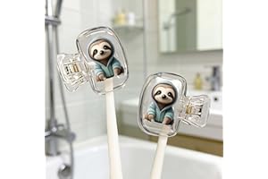2pcs Toothbrush Covers Caps,Sloth in Hoodie 1.38x1.38inch Tooth Brush Protector Coverings Clips Portable Plastic Tooth Brush 