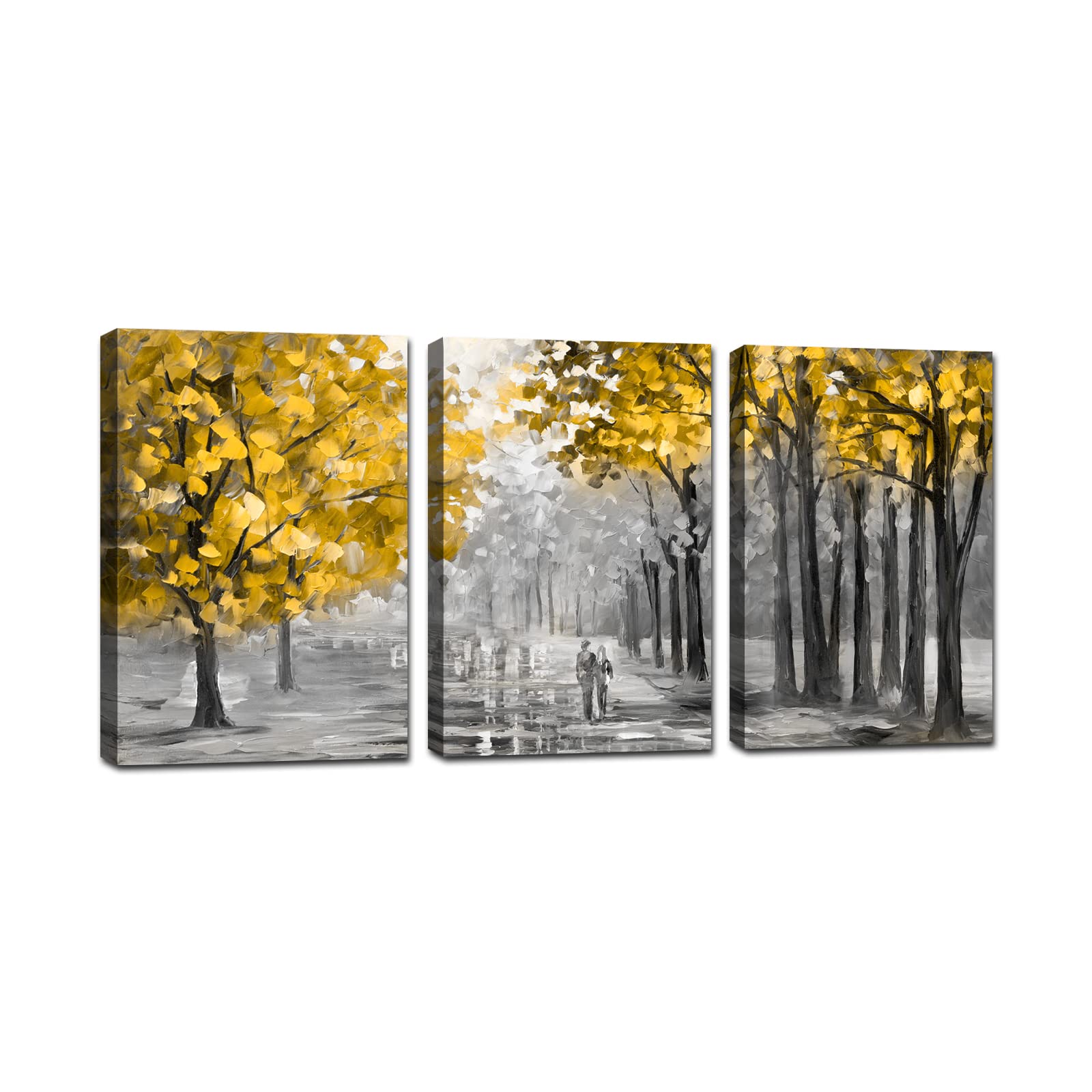 FajerminArt 3 Panels Framed Canvas Wall Art Abstract Autumn Tree Leaves Art Pictures Printing Poster Canvas Prints Wall Decor for Bedroom Living Room Bathroom Office Ready to Hang 30x40cmx3 Pcs — image 1