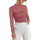 ANRABESS Womens Sexy Mesh Long Sleeve Shirts Trendy Mock Neck Sheer Ruched Going Out Tops Fall Slim Fit Blouses 2025