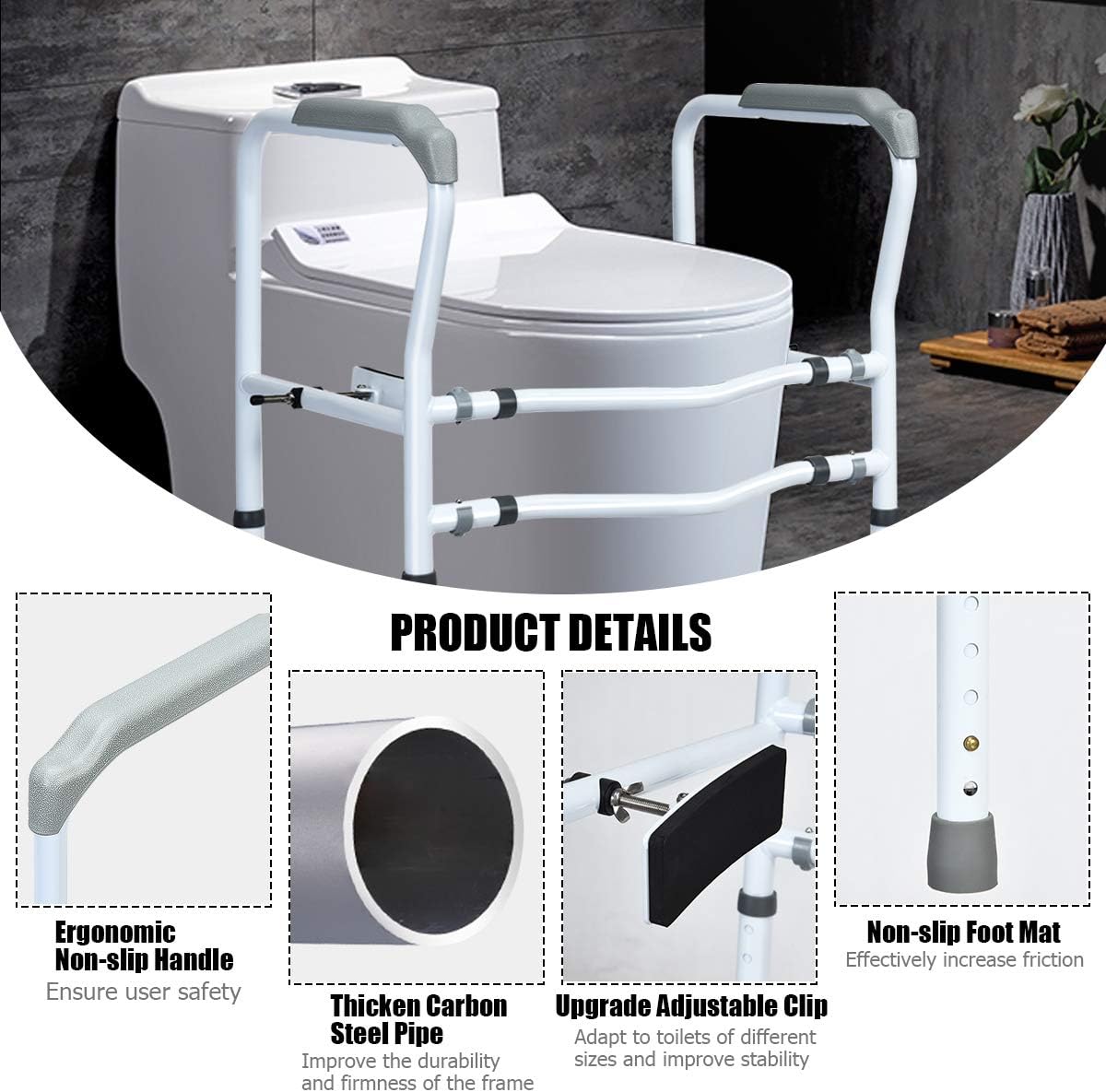 Giantex Toilet Safety Rail Free Standing Toilet Rail W/ 360°Rotatable Clip,Adjustable Height & Width Toilet Armrest 300 LBS Weight Capacity for Disable Elderly Bathroom Toilet Safety Rail: Health & Personal Care