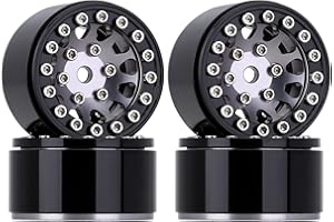 INJORA 1.0 Wheel Rims RC Metal Beadlock Wheels Rims for All 1/24 Scale Axial SCX24 Deadbolt RC Crawler Car Upgrades Accessories(Black&Grey)