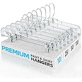 HOUSE DAY Clear Skirt Hangers with Clips, Non-Slip Plastic Pant Hanger with 2 Adjustable Clips, Upgraded Clip Hanger for Pants, Skirts, Shorts, 14" Clear Hangers 10 Pack, 360-Rotating Swivel Hook