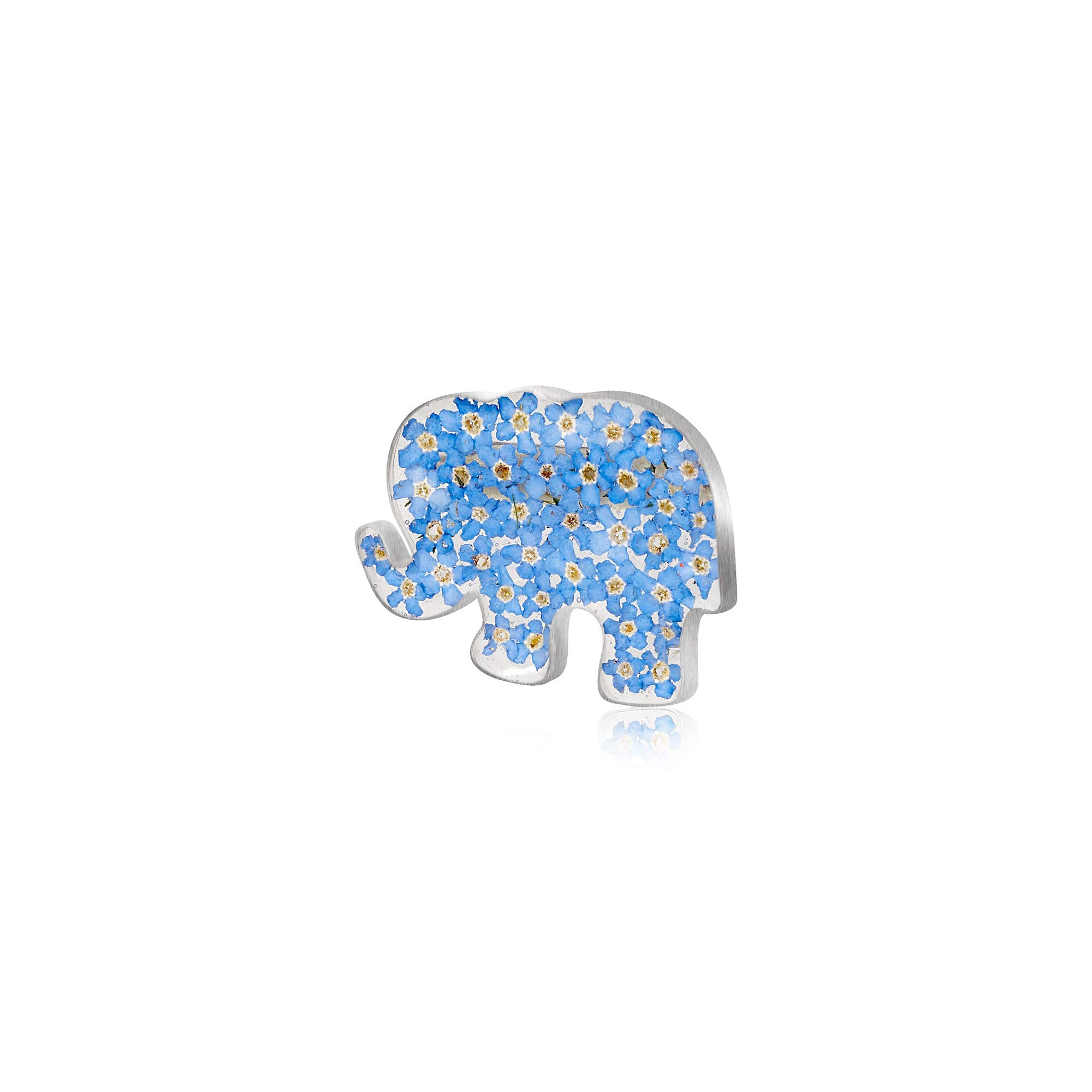 Shrieking Violet 925 Sterling Silver Elephant Real Flower Brooch Pin - Forget-Me-Not (Blue)