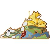 Totally Bamboo Virginia State Shaped Cutting Board and Charcuterie Serving Platter with Artwork by Summer Stokes, Includes Hang Tie for Wall Display