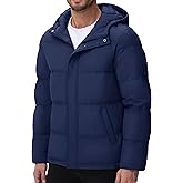 Cotrasen Men's Puffer Jacket Hooded Down Jacket Water-Resistant Windproof Full Zip Up Winter Warm Thicken Coat with Hood