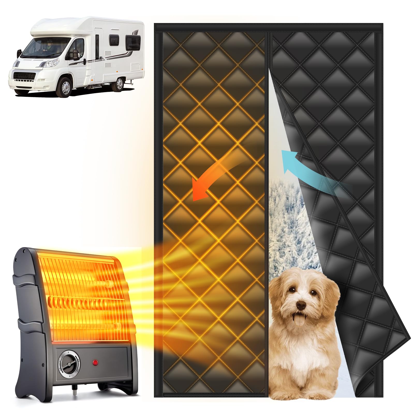 Photo 1 of DZGKGM RV Insulated Door Cover - RV Door Insulation Curtain for Winter, Magnetic RV Thermal Insulated Door Blanket for Inside Camper, Trailer, Keeps Heat in & Cold Out, Block Light