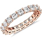 PAVOI 14K Gold Plated Eternity Ring for Women - Square-Cut Cubic Zirconia Rings - Stackable Love Wedding Band
