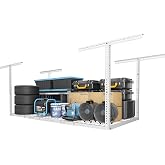 FLEXIMOUNTS 3x6 Overhead Garage Storage Adjustable Ceiling Rack, White | 450lbs Weight Capacity, 22"-40" Adjustable Organization System, Heavy-Duty Metal Ceiling Racks, Classic Series