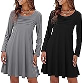 Marvmys Womens 2 Pack Long Sleeve Nightgowns Cotton Sleepshirt Pleated Nightshirt Printed Sleep Dress with Pockets S-3XL