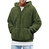 Karlywindow Men's Fuzzy Sherpa Athletic Hoodie Heavyweight Fleece Jacket Zip Up Hooded Sweatshirt Sports Coat