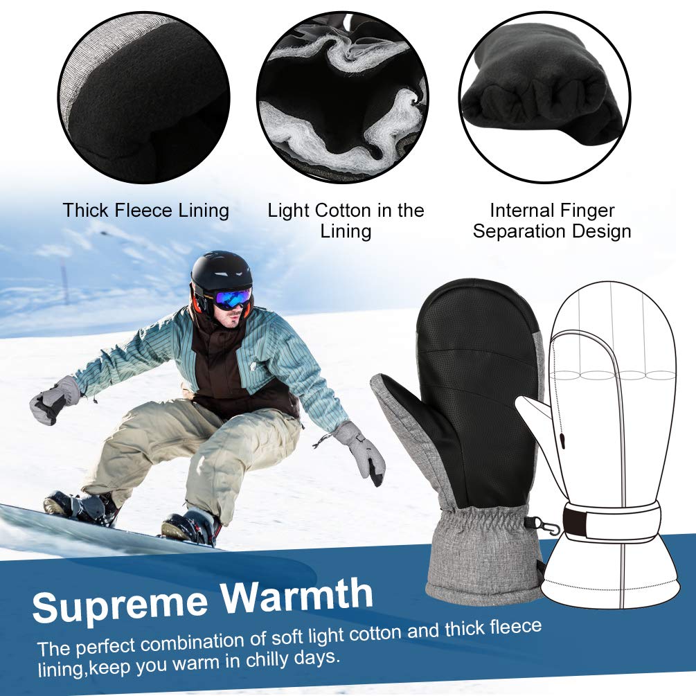 Vbiger Ski Handschuhe Warme Winter Handschuhe Lässige Outdoor Sports Handschuh Verdickte Kalt Wetter Handschuhe Winddichte Winter Snowboard Handschuhe für Männer und Frauen, Grau