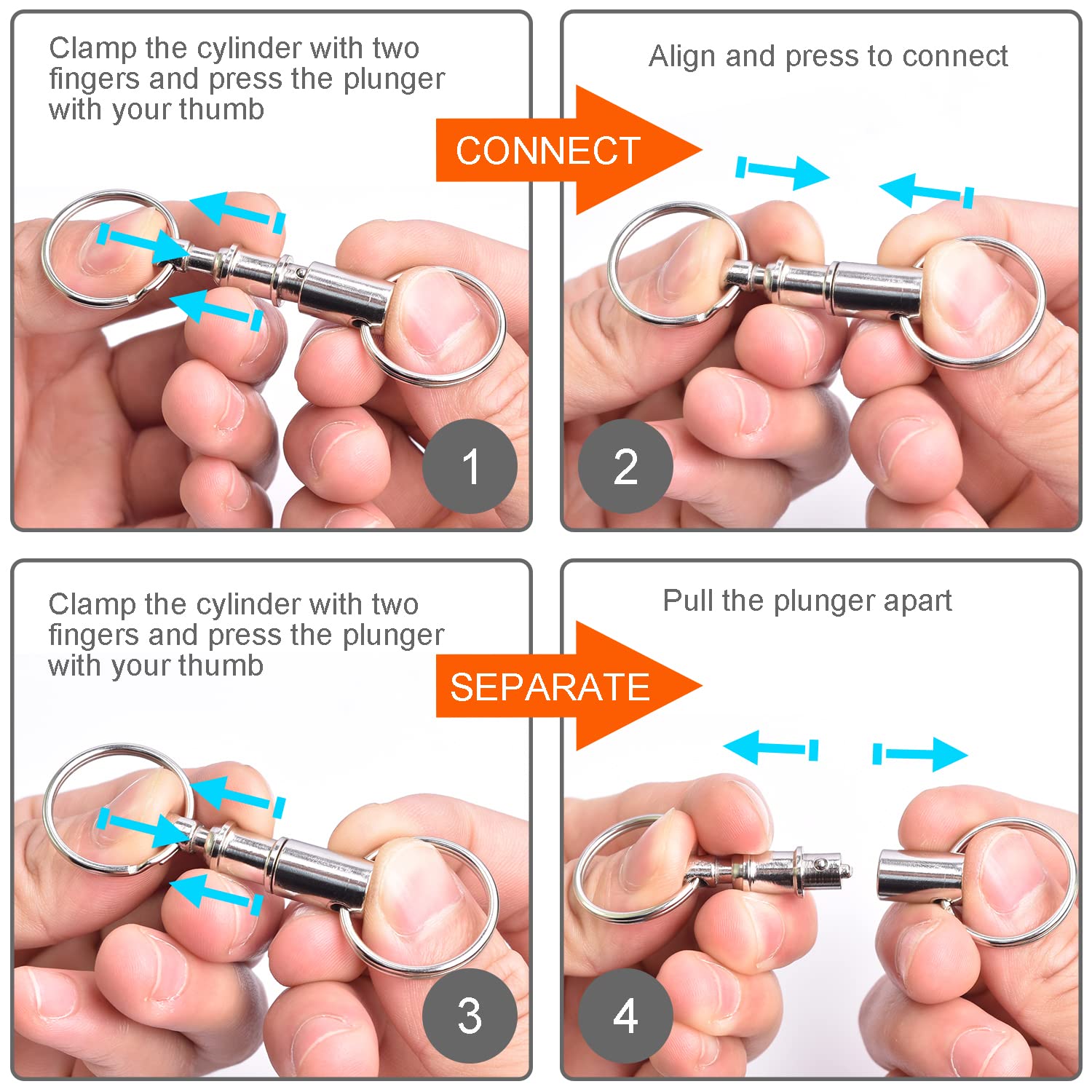 CooBigo 3 Pack Quick Release Detachable Keychain Dual Pull Apart Key Chain Spring Split Snap Separate Double Key Ring Lock Valet Keys Flashlights DIY Crafts Accessories