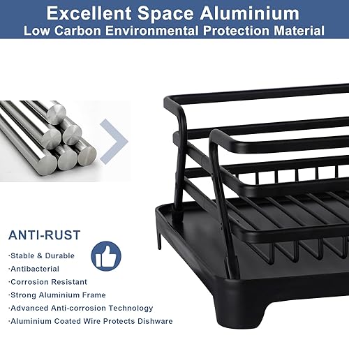 Upgraded] Aluminum Dish Drying Rack, ROTTOGOON Rustproof Dish Rack
