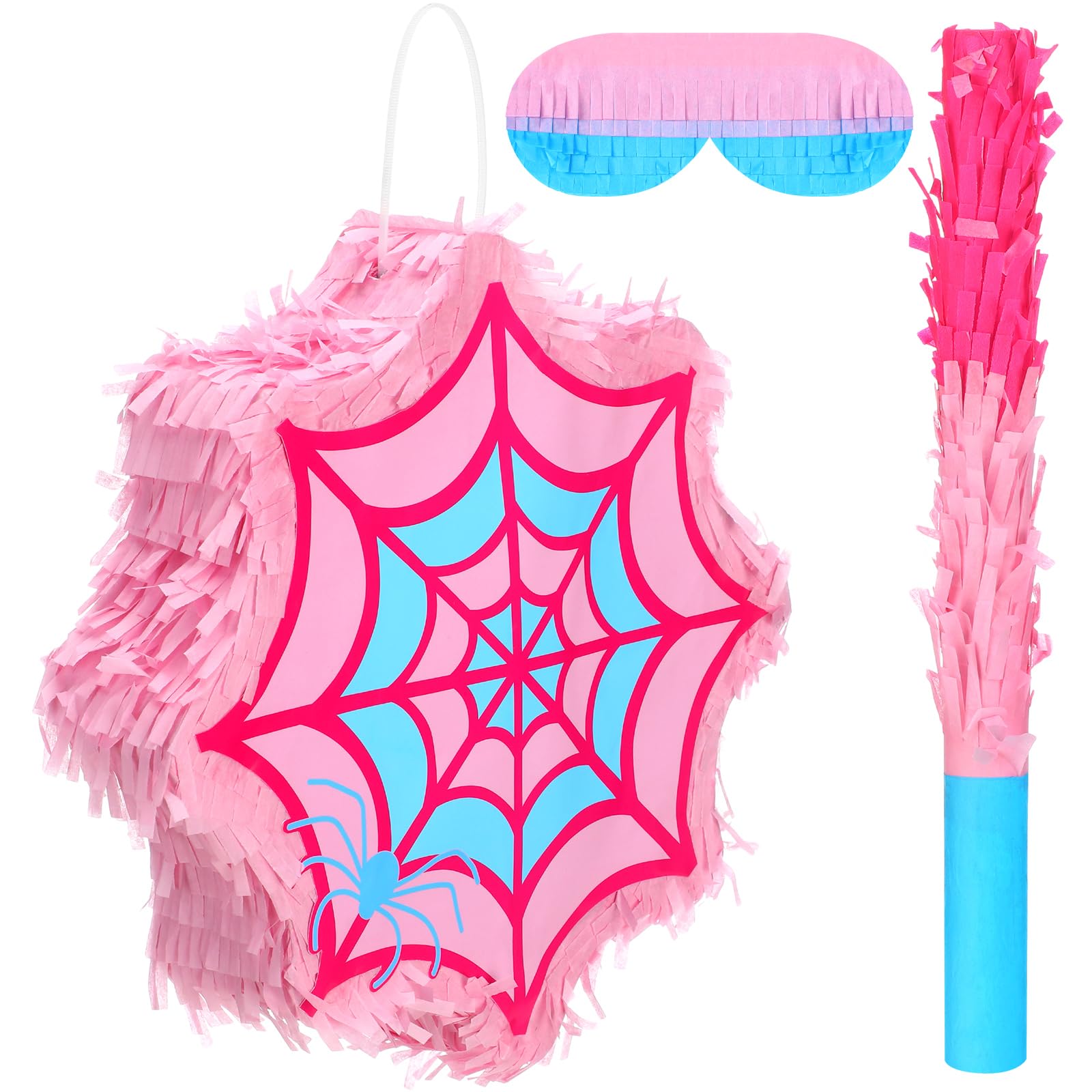 Photo 1 of Hiboom Spider Girl Piñata with Blindfold Stick and Confetti, Pink Spider Birthday Decorations, 12 x 12 Inch, Small, Ideal for Girls Kids Birthday Party Game Anniversary Classroom Activities