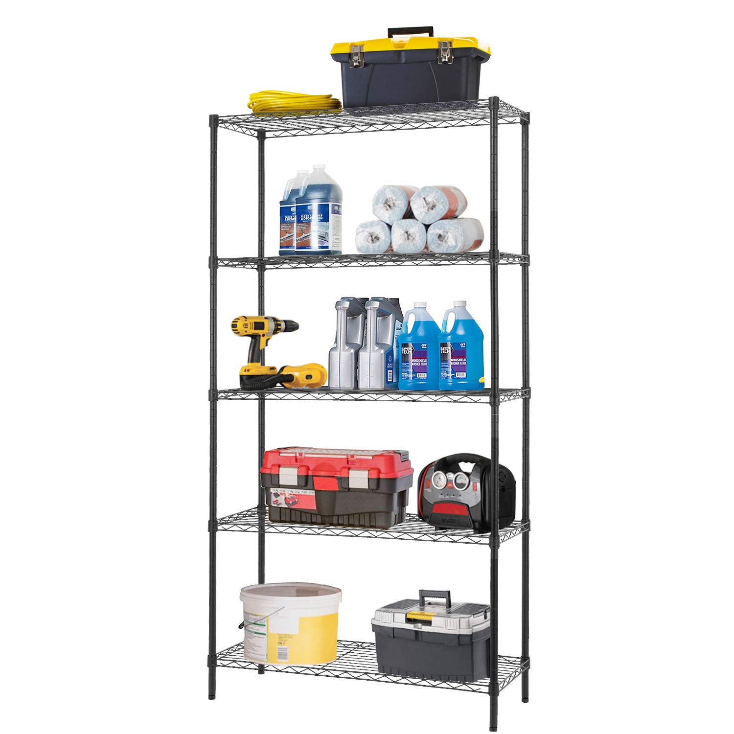 14‘’Lx36''Wx72''H 5 Shelf Wire Shelving Unit Garage NSF Metal Shelf Organizer Large Storage Shelves Heavy Duty Height Adjustable Utility Commercial Grade Steel Layer Shelf Rack 1250 LBS Capacity ,Black