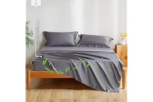 OZUBEEL Grounding Sheets, 10% Silver 90% Bamboo Viscose Cooling Sheets, Soft & Breathable Moisture-Wicking 16inch Deep Pocket Cooling Sheets for Hot Sleepers, Grounded with Grounding Cord - Grey, King