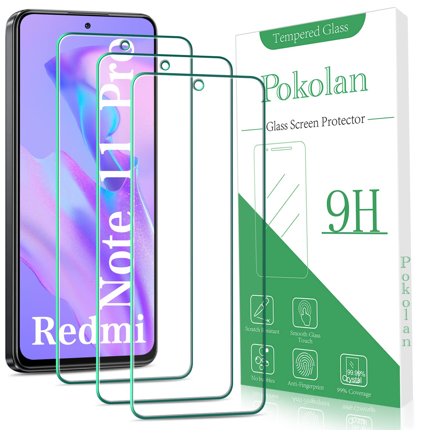 Pokolan 3 Pack Screen Protector for Xiaomi Redmi Note 11 Pro 4G, Note 11 Pro 5G Tempered Glass, 9H Hardness, Case Friendly, Bubble Free, Anti Scratch, Easy to Install