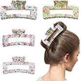 4 Pcs Square Floral Hair Claws Clips for Women, Non-slip Large Medium Claw Clips with Strong Hold Jaw, Cute Fashion Accessories for Thin Thick Long Curly Hair