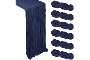 HENEGER 6 Pack Navy Blue Cheesecloth Table Runner 10Ft Gauze Cheese Cloth Table Runner 35x120 Inch Boho Sheer Rustic Fabric for 4th of July Party Decor Baby Shower Wedding Centerpiece Home Table Decorations