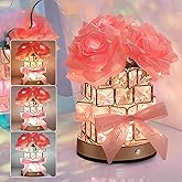 Rose Flower Lamp,Rechargeable Cordless Touch Table Lamp for Bedroom,3-Colour Dimming Small Night Light,Crystal Bedside Lamps with USB Charge,Birthday Valentine's Day Gifts for Women,Mom,Wife,Her