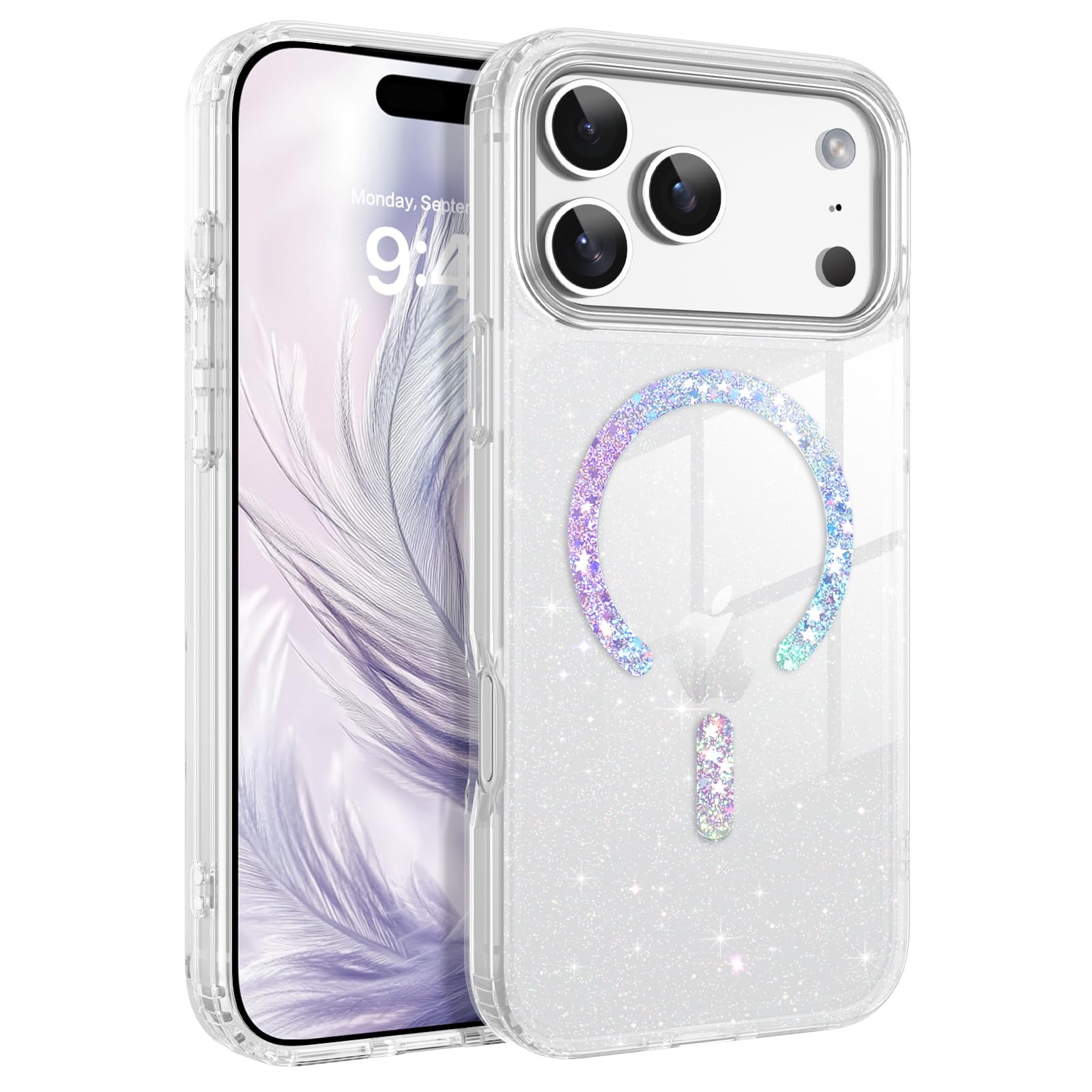 Photo 1 of BENTOBEN Magnetic for iPhone 17 Pro Max Case, Clear Crystal Glitter Bling 17 Pro Max Phone Case [Compatible with MagSafe], Shockproof Sparkly Cute Women Girl Cover for iPhone 17 Pro Max, Clear Glitter
