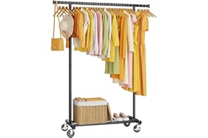 HYSEYY Clothes Rack, Clothing Rack for Hanging Clothes, Rolling Garment Rack Sturdy Coat Rack Portable Wardrobe Rack Metal Closet Rack for Bedroom Laundry Living Room, Black
