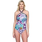 Gottex Vibrant Multi-Color High Neck Crisscross Halter Swimsuit - Soft Cups, Front & Back Lining, Swim Essential