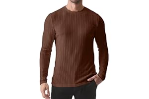 JMIERR Mens Casual Long Sleeve Lightweight T-Shirt Slim Fit Knit Crew Neck Stretch Ribbed Undershirts for Men