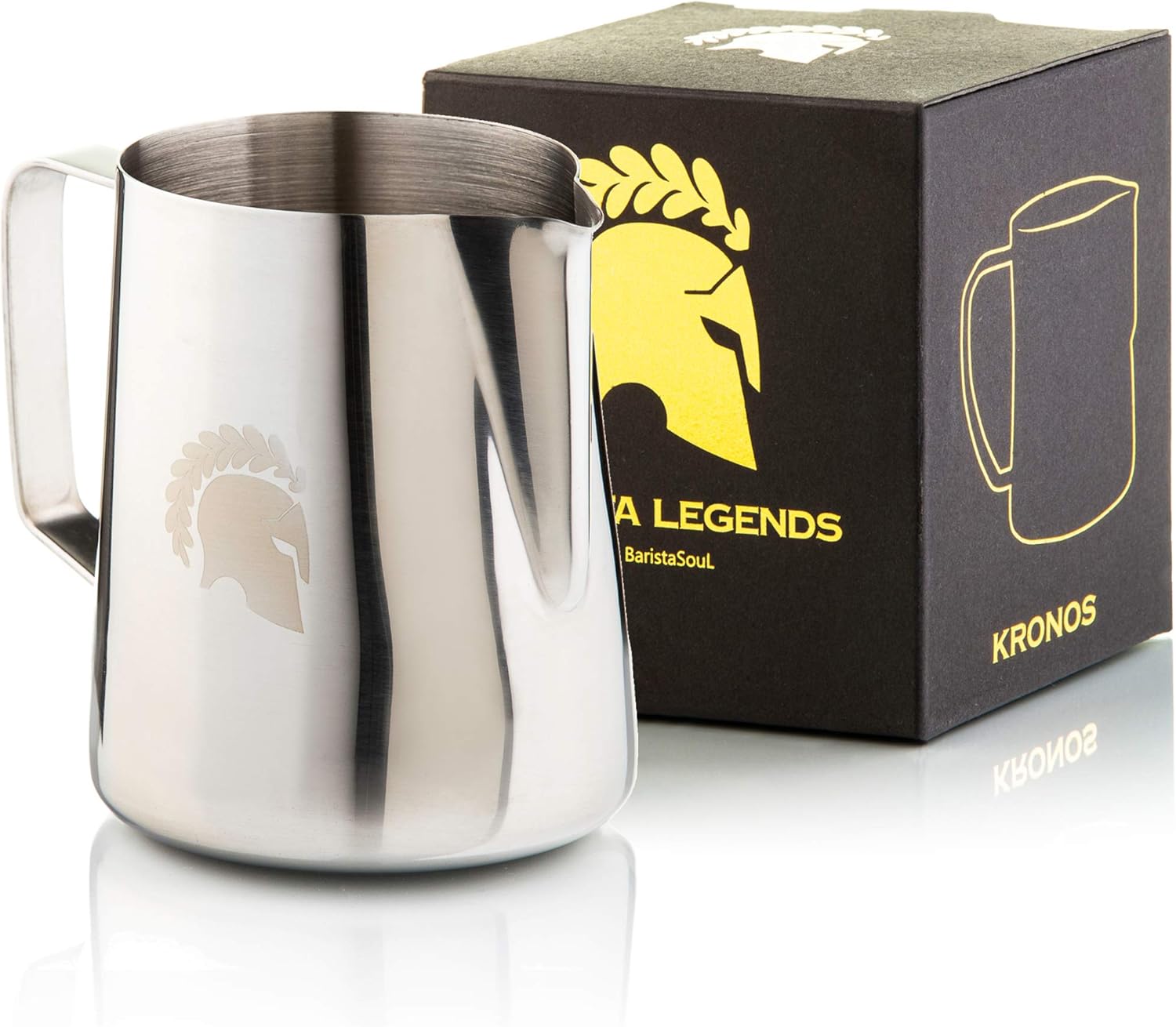 Barista Legends® Milchkännchen Edelstahl - mit speziellem Latte Art Ausguss - Milchkanne für Hobby Barista aus Hochglanz poliertem 304 Edelstahl