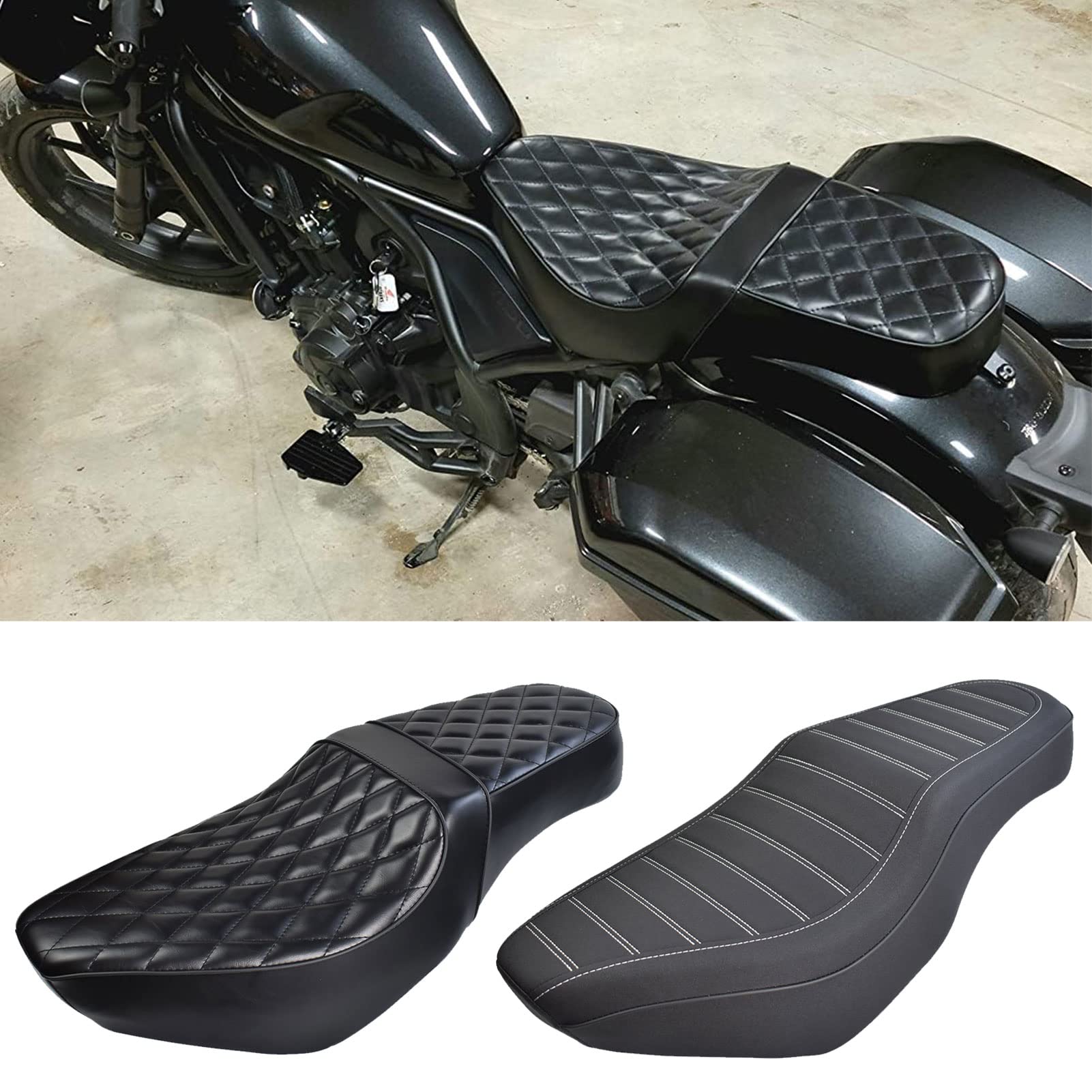 Photo 1 of Midimttop Motorcycle Thicken One-Piece Rear Rider Passenger Seat Pillion Cushion Detachable fit for Hon-da Rebel CMX 1100 CMX1100 CMX-1100 2021 2022 2023 (Diamond Style)