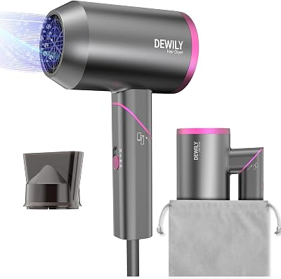 DEWILY Hair Dryer Travel 1800W Foldable Ionic Fast Dry Compact for Curly