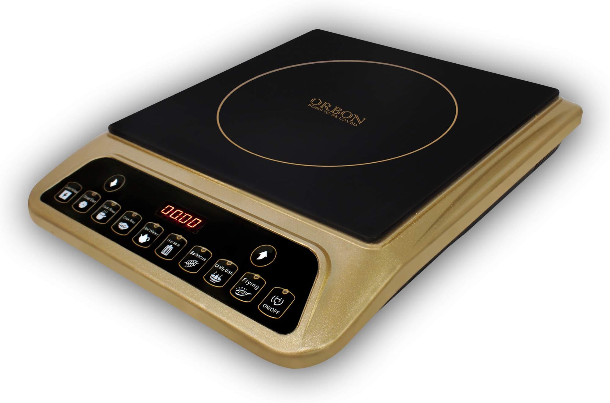 ORBON 2000 Watts ABS Golden with Special Quality Top Glass 12 Push Buttons Induction Cooktop | Induction Stove | Induction Electric Stove | Induction Heater | Electric Cooking Heater (Golden)