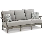 Signature Design by Ashley Visola 80"W 3-Seat Outdoor Patio Sofa, HDPE Wood Look, Couch with Performance Cushions for Deck Furniture, Gray