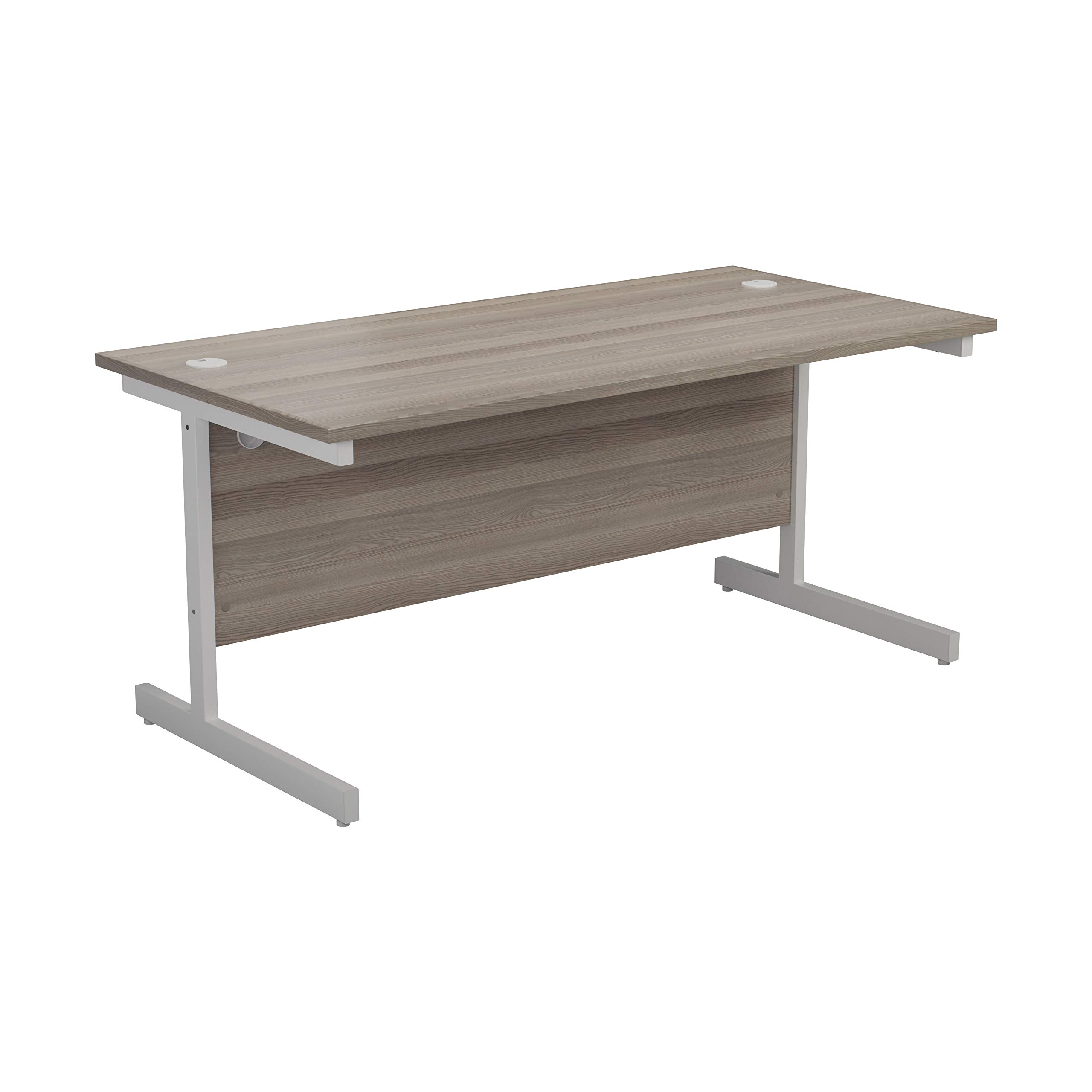 Office Hippo Heavy Duty Rectangular Cantilever Office Desk, Home Office Desk, Office Table + Integrated Cable Ports, PC Desk For Office or Home, 5 Yr Wty - White Frame/Grey Oak Top, 140cm x 60cm