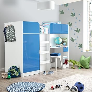 Happy Beds Kids High Sleeper Bed Paddington Blue White