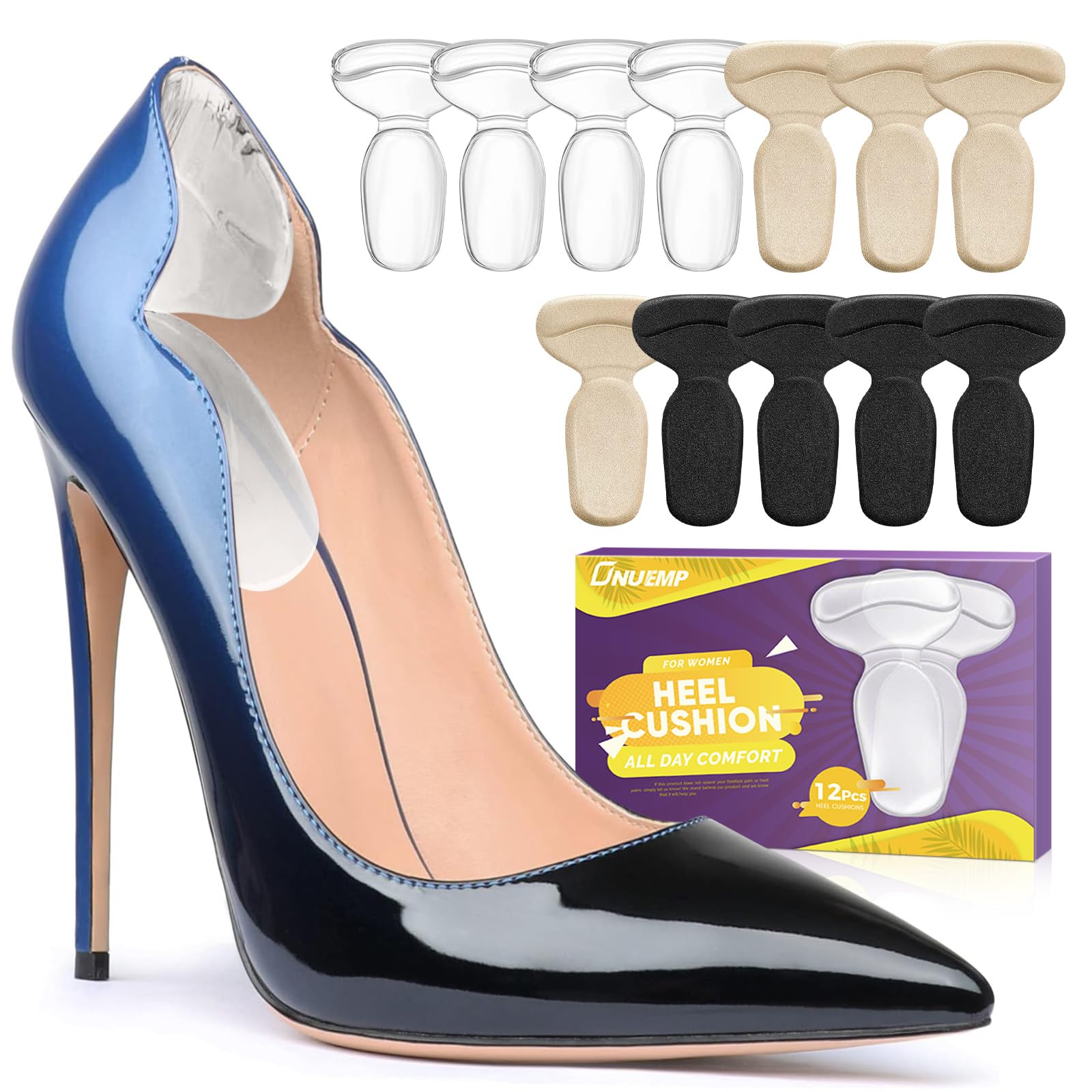 Photo 1 of ONUEMP 12 Pieces Heel Pads for Shoes, Silicone High Heel Protectors Grips Inserts for Women Men, Comfort Foot Pad Cushions Filler for Pain Relief, Shoes Too Big, Blister Prevention