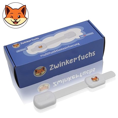 Kindersicherung von Zwinkerfuchs® - Multifunktionssicherung für Schrank, Schublade, Kühlschrank, Mülleimer und Toilette - Wer