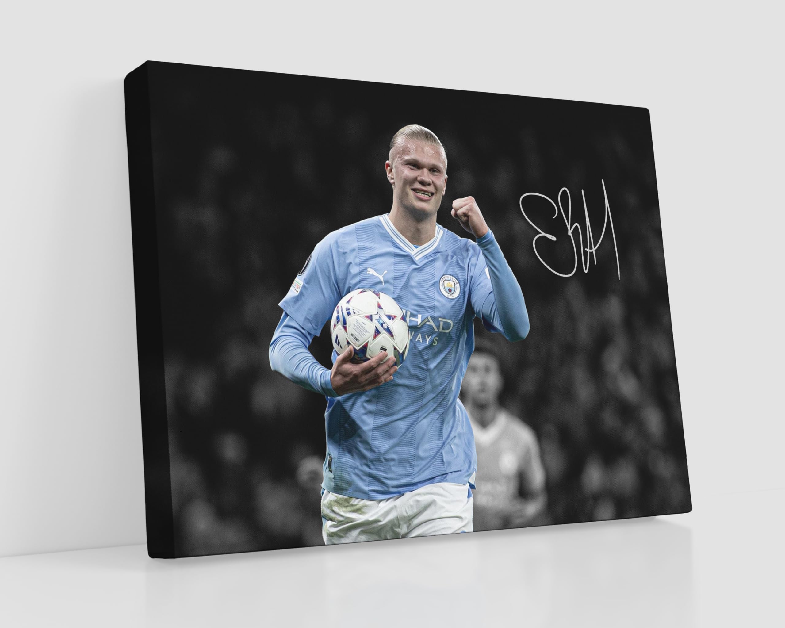 HWC Trading Erling Haaland Manchester City 16 x 12 inch Streched Canvas Print Signed Autograph for Football Fans and Supporters - Image 3