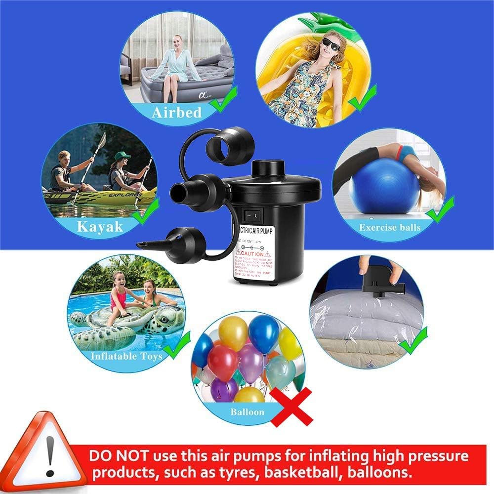 Rongyuxuan Electric Air Pump for Inflatables, 2 in 1 Portable Quick-Fill Air Pump,110V AC & 12V DC Inflator Deflator for Air Mattress, Swimming Rings, Airbeds, Water Toys, with 3Nozzles,Storage Bag: Home & Kitchen
